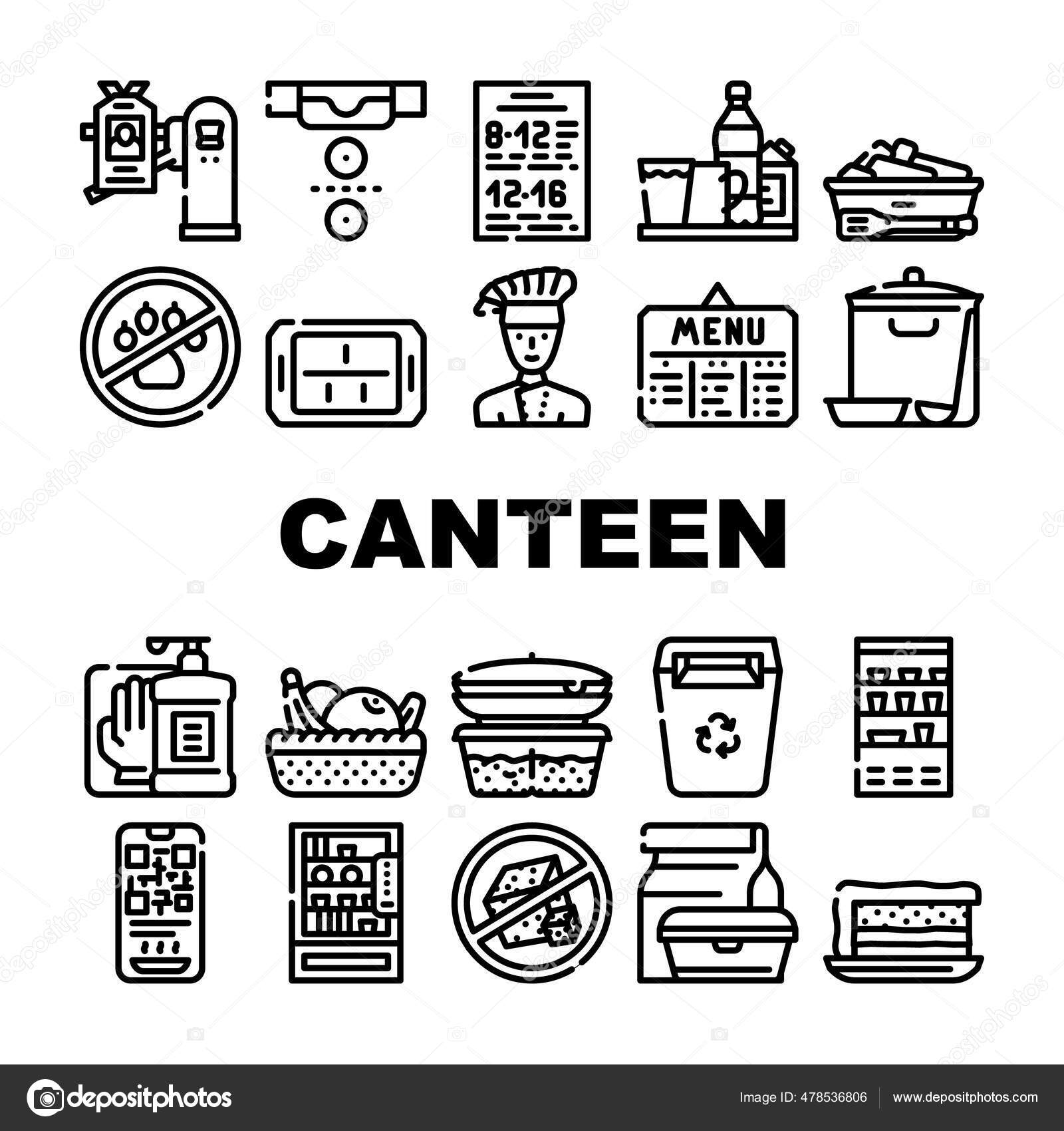 School Canteen Menu Collection Icons Set Vector Canteen Food Drink