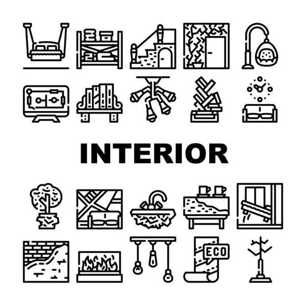 Intérieur Style Design Collection Icônes Set Vectoriel Lit Suspendu Chaise — Image vectorielle