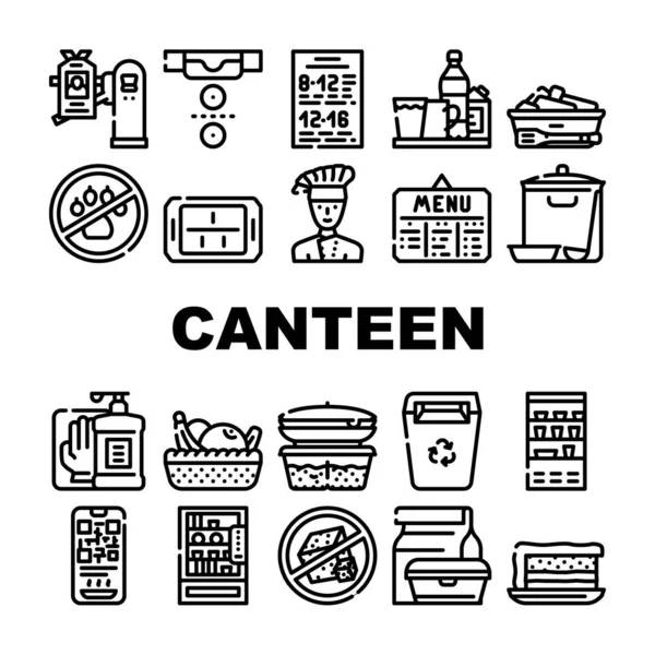 Escuela Cantina Menú Colección Iconos Set Vector Comida Bebida Cantina — Archivo Imágenes Vectoriales