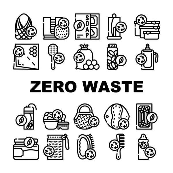 Zero Waste Collection Icons Set Vector Ноль Отходов Щетка Волос — стоковый вектор