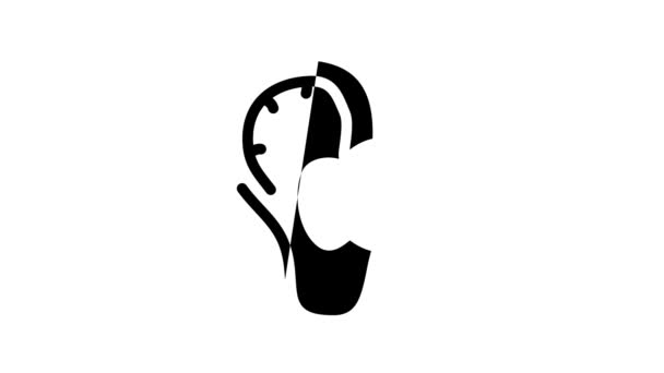 Oído corte dolor negro icono de animación — Vídeo de stock