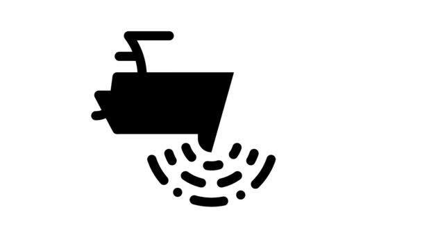 Barco con sonar de fondo marino negro icono de animación — Vídeo de stock