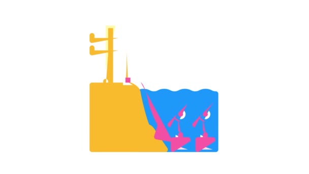 Схема работы приливной электростанции цветная иконка анимации — стоковое видео
