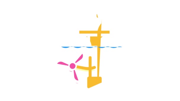 Animación icono de color de planta de energía eléctrica de marea oceánica — Vídeos de Stock