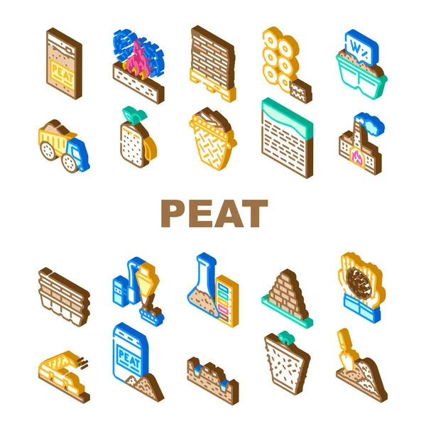 Peat Fuel Production Collection ikonok beállítása vektor — Stock Vector