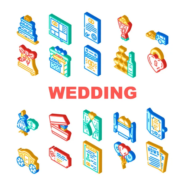 Wedding Day Accessoires Verzameling Pictogrammen Set Vector — Stockvector