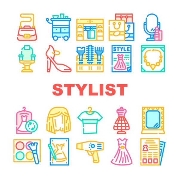 Set de iconos de colección de accesorios estilista Vector — Vector de stock