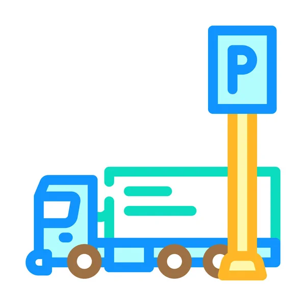 Ilustrasi vektor ikon warna truk parkir - Stok Vektor