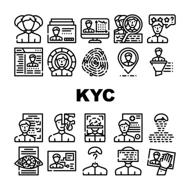Kyc Müşteri Koleksiyonunuzu Tanıma Simgeleri Vektörü Ayarla