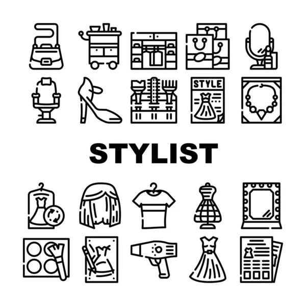 Set de iconos de colección de accesorios estilista Vector — Vector de stock