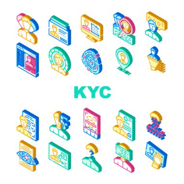 Kyc Müşteri Koleksiyonunuzu Tanıma Simgeleri Vektörü Ayarla