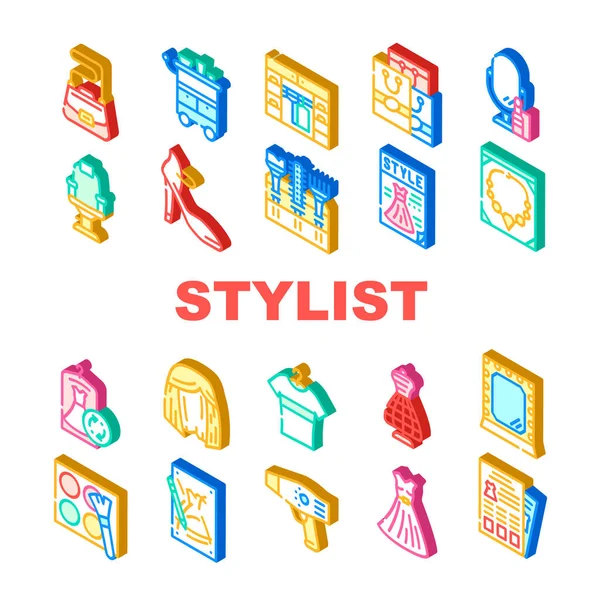 Set de iconos de colección de accesorios estilista Vector — Vector de stock