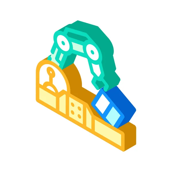 Ilustracja wektora izometrycznego produkcji przenośnika ramienia robota — Wektor stockowy