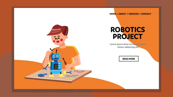 Robotics Project Working Preteen Engineer Vector — Stock Vector