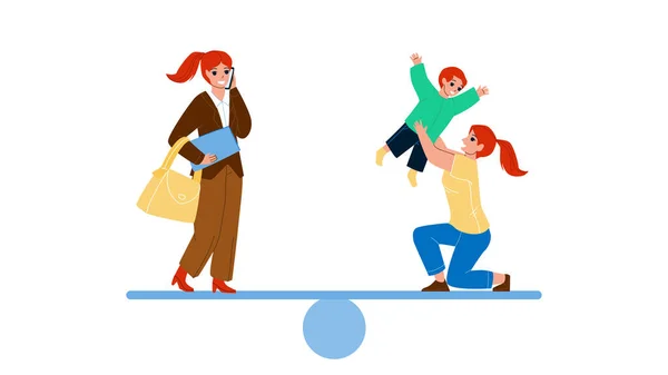 Vector de equilibrio de tiempo de vida familiar y profesional de la mujer — Vector de stock