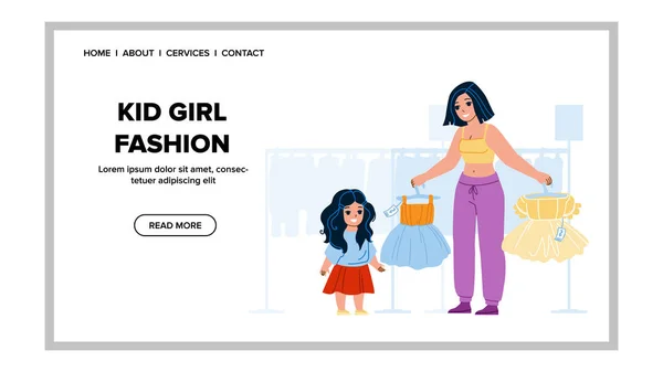 Mädchen wählen Mode-Kleid im Geschäft Vector — Stockvektor