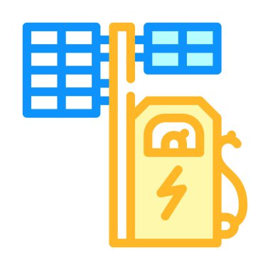 Güneş paneli renk ikonu çizimine sahip elektrik yükleme istasyonu
