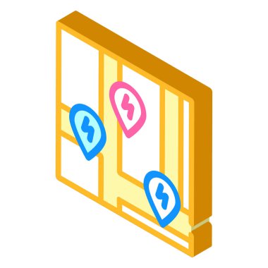 Harita izometrik ikon vektör çiziminde yükleme istasyonları konumu