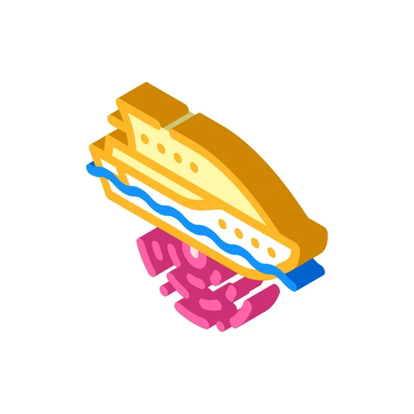 해저 음파 탐지기 isometric icon vector illustration 를 탑재 한 배 — 스톡 벡터