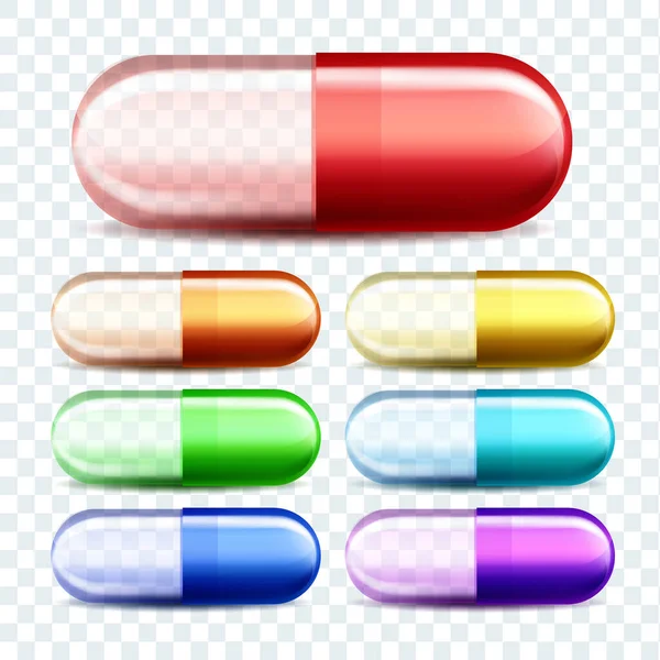 Medical Capsules Pills Different Color Set Vector Collection Multicolored Pharmaceutical — ストックベクタ