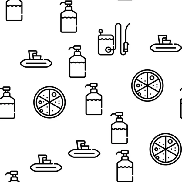 Accessoires Voor Sanitaire Voorzieningen Vector Naadloos Patroon Dunne Lijn Illustratie — Stockvector