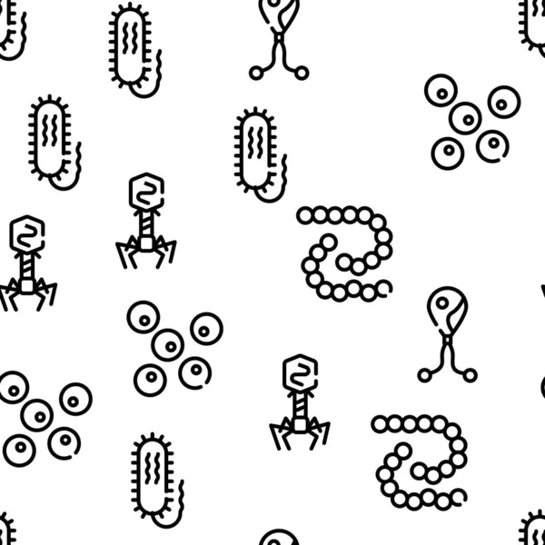 Patogen Virus Penyakit Vektor Seamless Pattern Thin Line Illustration - Stok Vektor