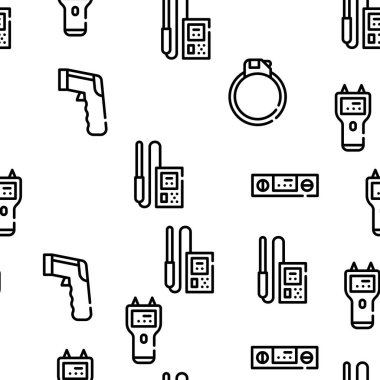 Ölçüm Ekipmanı Vektörü Kusursuz Desensiz Şablon İnce Çizgi Çizgisi Çizimi