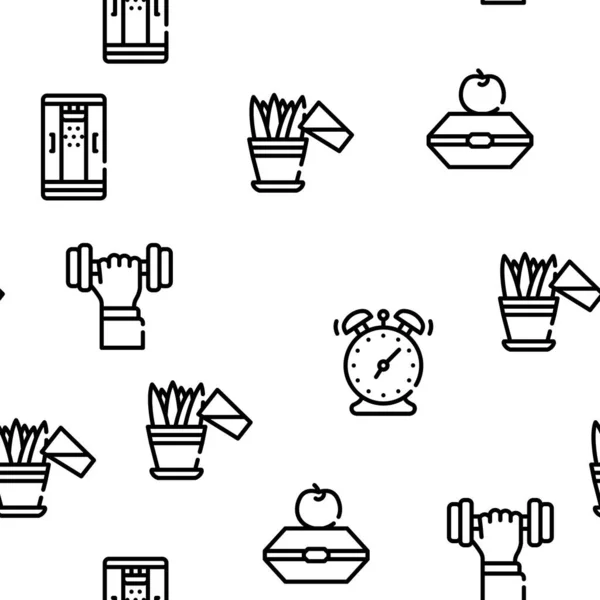 Morning Routine Daily Vector Seamless Pattern Thin Line Illustration — 스톡 벡터