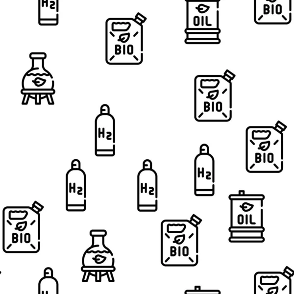 Bioüzemanyag Zöld Energia Vektor Zökkenőmentes Minta Vékony Vonal Illusztráció — Stock Vector