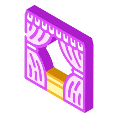 perde izometrik ikon vektör illüstrasyonlu sahne