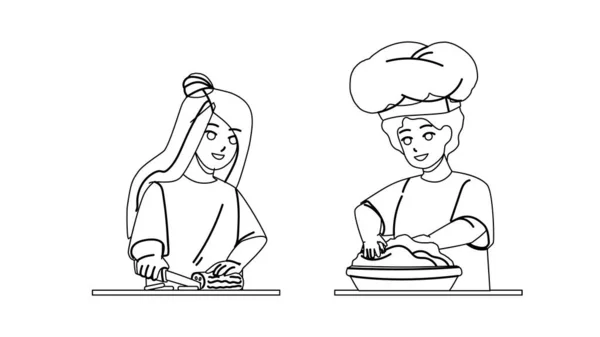 Дети готовят салат и десерт вместе вектор — стоковый вектор