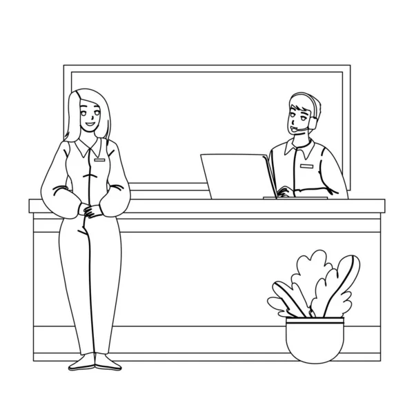 Recepční pracující na recepci v hotelové lobby Vector — Stockový vektor