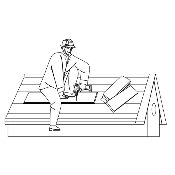 Roofer Εγκατάσταση Ξύλινα ή Bitumen Shingle Vector — Διανυσματικό Αρχείο