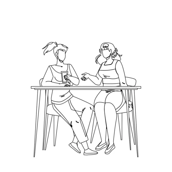 Девушки, сидящие за столом и разговаривающие вместе — стоковый вектор