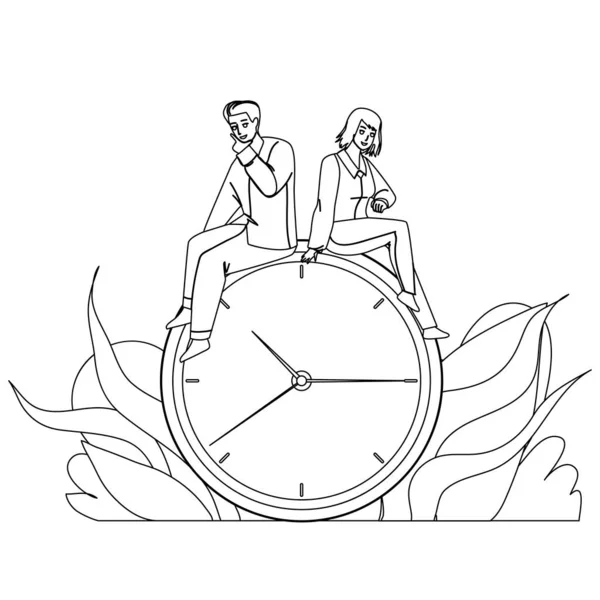 Gestión del Tiempo Joven Hombre y Mujer Pareja Vector — Vector de stock