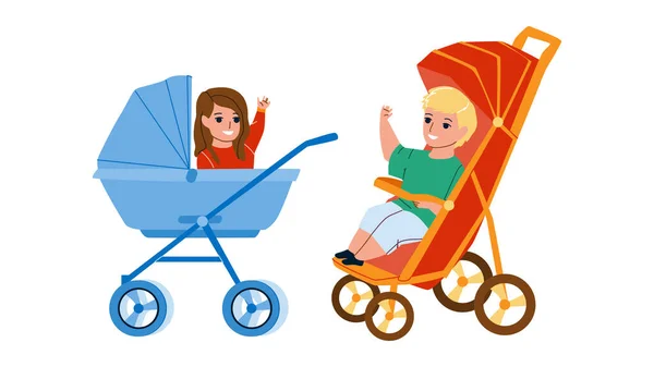 Im Kinderwagen sitzende Kleinkinder — Stockvektor