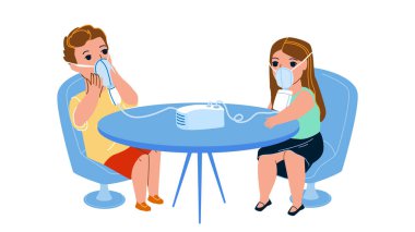 Klinik Vektörde Çocukları Kullanan Nebulizer Maskesi