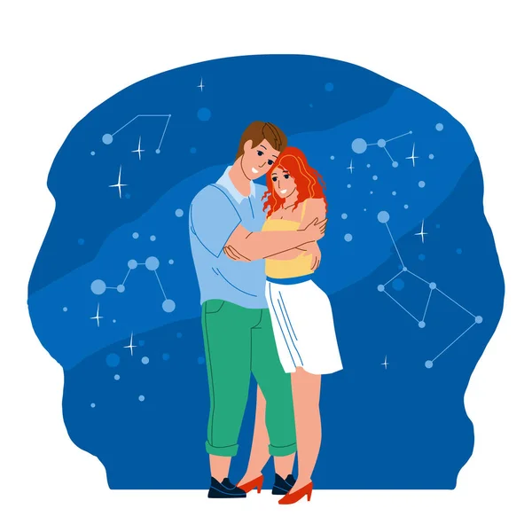 Casal Homem e Mulher Pesquisando Night Sky Vector — Vetor de Stock