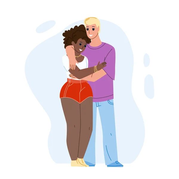 Interracial casal menino e menina abraçando vetor — Vetor de Stock