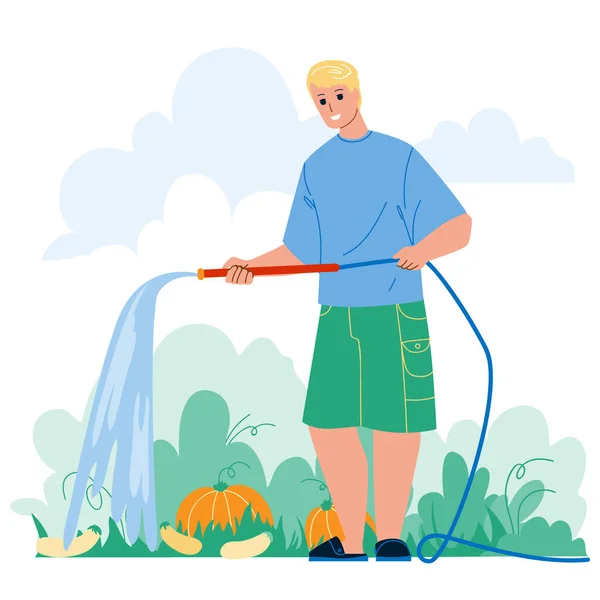 Farmer Watering Garden Agricultural Plant Vector — Stock Vector