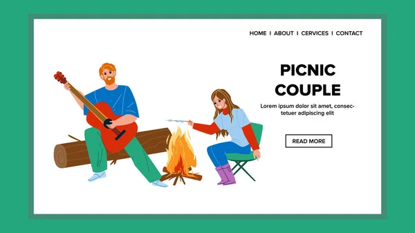 На пікніку пара чоловік і жінка насолоджується вектор — стоковий вектор