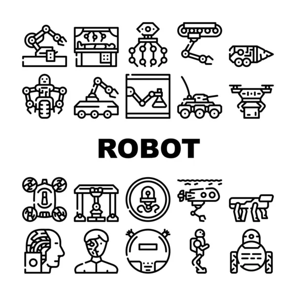 Robot futuro equipo electrónico iconos conjunto de vectores — Vector de stock
