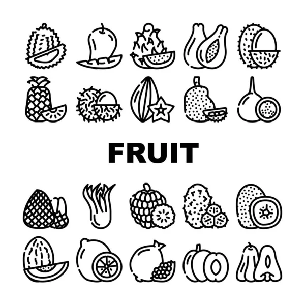 Frutas tropicais deliciosos ícones de comida conjunto vetor — Vetor de Stock