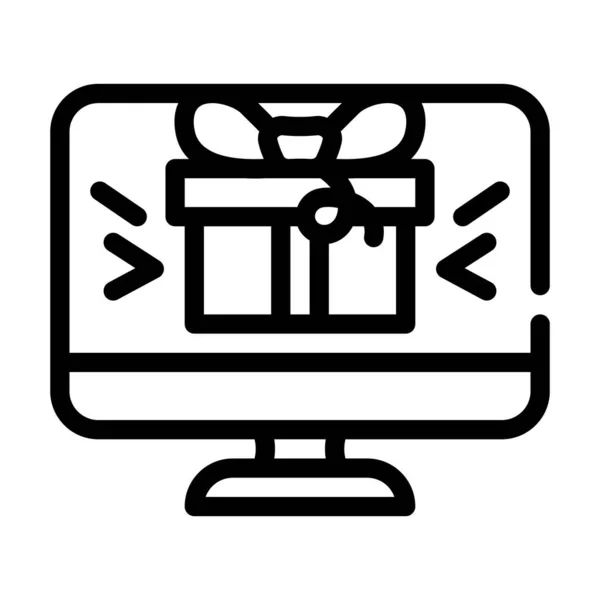 Online-Geschenk auf Computerbildschirm Linie Symbol Vektor Illustration — Stockvektor
