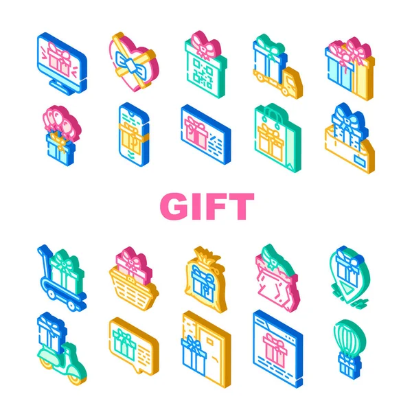 Paquete de regalo sorpresa en el conjunto de iconos de vacaciones Vector — Vector de stock
