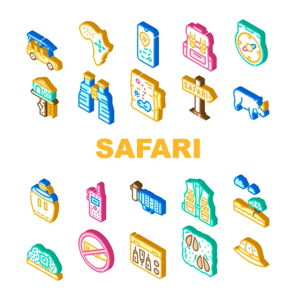 Safari África caza vacaciones iconos Set Vector — Vector de stock