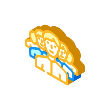 Kalabalık insanları izometrik ikon vektör resimlemesi