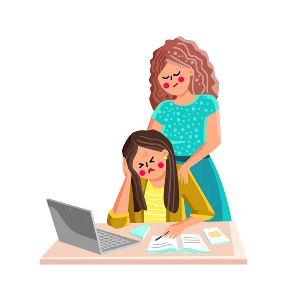 Anxiety Woman Couple Working At Laptop Vector — Stock Vector