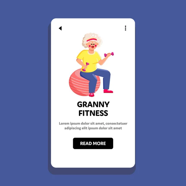 Granny Fitness Ejercicio Haciendo En Fit Ball Vector — Archivo Imágenes Vectoriales