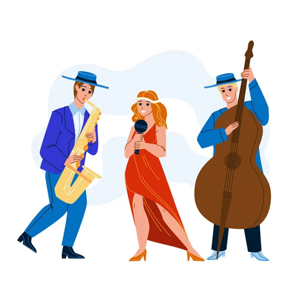 Jazz Music Band Esecuzione canzone insieme vettoriale — Vettoriale Stock